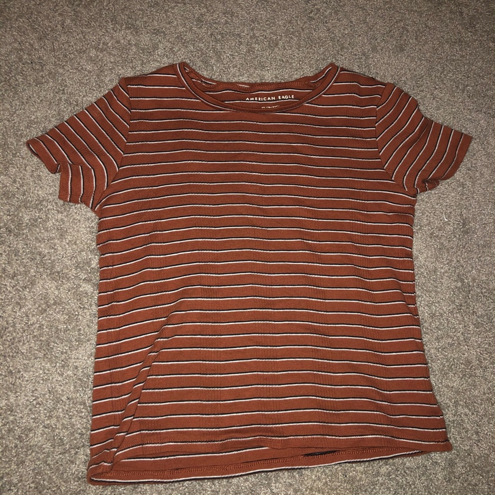American Eagle Burnt Orange Striped Tee
